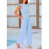 imagePRETTYGARDEN Summer Jumpsuits for Women Dressy 2025 Fashion Ruffle Cap Sleeve Romper Crew Neck Rib Knit One Piece OutfitsLight Blue