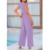 imagePRETTYGARDEN Summer Jumpsuits for Women Dressy 2025 Fashion Ruffle Cap Sleeve Romper Crew Neck Rib Knit One Piece OutfitsLight Purple