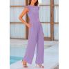 imagePRETTYGARDEN Summer Jumpsuits for Women Dressy 2025 Fashion Ruffle Cap Sleeve Romper Crew Neck Rib Knit One Piece OutfitsLight Purple
