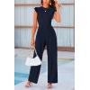 imagePRETTYGARDEN Summer Jumpsuits for Women Dressy 2025 Fashion Ruffle Cap Sleeve Romper Crew Neck Rib Knit One Piece OutfitsNavy
