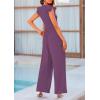 imagePRETTYGARDEN Summer Jumpsuits for Women Dressy 2025 Fashion Ruffle Cap Sleeve Romper Crew Neck Rib Knit One Piece OutfitsPurple Grey