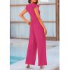 imagePRETTYGARDEN Summer Jumpsuits for Women Dressy 2025 Fashion Ruffle Cap Sleeve Romper Crew Neck Rib Knit One Piece OutfitsRose Red