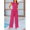 imagePRETTYGARDEN Summer Jumpsuits for Women Dressy 2025 Fashion Ruffle Cap Sleeve Romper Crew Neck Rib Knit One Piece OutfitsRose Red