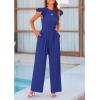 imagePRETTYGARDEN Summer Jumpsuits for Women Dressy 2025 Fashion Ruffle Cap Sleeve Romper Crew Neck Rib Knit One Piece OutfitsRoyal Blue