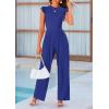 imagePRETTYGARDEN Summer Jumpsuits for Women Dressy 2025 Fashion Ruffle Cap Sleeve Romper Crew Neck Rib Knit One Piece OutfitsRoyal Blue