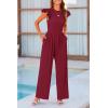 imagePRETTYGARDEN Summer Jumpsuits for Women Dressy 2025 Fashion Ruffle Cap Sleeve Romper Crew Neck Rib Knit One Piece OutfitsWine Red