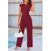imagePRETTYGARDEN Summer Jumpsuits for Women Dressy 2025 Fashion Ruffle Cap Sleeve Romper Crew Neck Rib Knit One Piece OutfitsWine Red