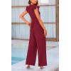 imagePRETTYGARDEN Summer Jumpsuits for Women Dressy 2025 Fashion Ruffle Cap Sleeve Romper Crew Neck Rib Knit One Piece OutfitsWine Red