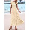 imagePRETTYGARDEN Wedding Guest Dresses for Women 2025 Summer Floral Cap Sleeve Smocked A Line Long Elegant Party Boho DressBeige