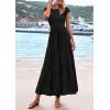 imagePRETTYGARDEN Wedding Guest Dresses for Women 2025 Summer Floral Cap Sleeve Smocked A Line Long Elegant Party Boho DressBlack