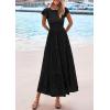 imagePRETTYGARDEN Wedding Guest Dresses for Women 2025 Summer Floral Cap Sleeve Smocked A Line Long Elegant Party Boho DressBlack