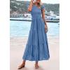 imagePRETTYGARDEN Wedding Guest Dresses for Women 2025 Summer Floral Cap Sleeve Smocked A Line Long Elegant Party Boho DressBlue