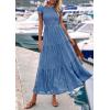 imagePRETTYGARDEN Wedding Guest Dresses for Women 2025 Summer Floral Cap Sleeve Smocked A Line Long Elegant Party Boho DressBlue