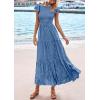 imagePRETTYGARDEN Wedding Guest Dresses for Women 2025 Summer Floral Cap Sleeve Smocked A Line Long Elegant Party Boho DressBlue