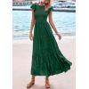 imagePRETTYGARDEN Wedding Guest Dresses for Women 2025 Summer Floral Cap Sleeve Smocked A Line Long Elegant Party Boho DressDark Green