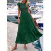 imagePRETTYGARDEN Wedding Guest Dresses for Women 2025 Summer Floral Cap Sleeve Smocked A Line Long Elegant Party Boho DressDark Green