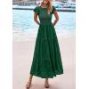 imagePRETTYGARDEN Wedding Guest Dresses for Women 2025 Summer Floral Cap Sleeve Smocked A Line Long Elegant Party Boho DressDark Green