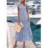 imagePRETTYGARDEN Wedding Guest Dresses for Women 2025 Summer Floral Cap Sleeve Smocked A Line Long Elegant Party Boho DressGrey Blue