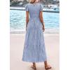 imagePRETTYGARDEN Wedding Guest Dresses for Women 2025 Summer Floral Cap Sleeve Smocked A Line Long Elegant Party Boho DressGrey Blue