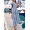 imagePRETTYGARDEN Wedding Guest Dresses for Women 2025 Summer Floral Cap Sleeve Smocked A Line Long Elegant Party Boho DressGrey Blue