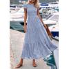 imagePRETTYGARDEN Wedding Guest Dresses for Women 2025 Summer Floral Cap Sleeve Smocked A Line Long Elegant Party Boho DressGrey Blue