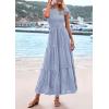 imagePRETTYGARDEN Wedding Guest Dresses for Women 2025 Summer Floral Cap Sleeve Smocked A Line Long Elegant Party Boho DressGrey Blue
