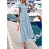 imagePRETTYGARDEN Wedding Guest Dresses for Women 2025 Summer Floral Cap Sleeve Smocked A Line Long Elegant Party Boho DressLight Blue