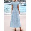 imagePRETTYGARDEN Wedding Guest Dresses for Women 2025 Summer Floral Cap Sleeve Smocked A Line Long Elegant Party Boho DressLight Blue