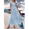 imagePRETTYGARDEN Wedding Guest Dresses for Women 2025 Summer Floral Cap Sleeve Smocked A Line Long Elegant Party Boho DressLight Blue
