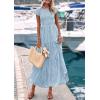 imagePRETTYGARDEN Wedding Guest Dresses for Women 2025 Summer Floral Cap Sleeve Smocked A Line Long Elegant Party Boho DressLight Blue