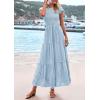 imagePRETTYGARDEN Wedding Guest Dresses for Women 2025 Summer Floral Cap Sleeve Smocked A Line Long Elegant Party Boho DressLight Blue