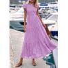 imagePRETTYGARDEN Wedding Guest Dresses for Women 2025 Summer Floral Cap Sleeve Smocked A Line Long Elegant Party Boho DressLight Purple