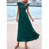 imagePRETTYGARDEN Wedding Guest Dresses for Women 2025 Summer Floral Cap Sleeve Smocked A Line Long Elegant Party Boho DressMalachite Green