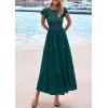 imagePRETTYGARDEN Wedding Guest Dresses for Women 2025 Summer Floral Cap Sleeve Smocked A Line Long Elegant Party Boho DressMalachite Green