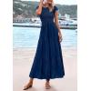 imagePRETTYGARDEN Wedding Guest Dresses for Women 2025 Summer Floral Cap Sleeve Smocked A Line Long Elegant Party Boho DressNavy