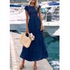 imagePRETTYGARDEN Wedding Guest Dresses for Women 2025 Summer Floral Cap Sleeve Smocked A Line Long Elegant Party Boho DressNavy