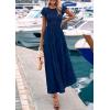 imagePRETTYGARDEN Wedding Guest Dresses for Women 2025 Summer Floral Cap Sleeve Smocked A Line Long Elegant Party Boho DressNavy