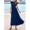 imagePRETTYGARDEN Wedding Guest Dresses for Women 2025 Summer Floral Cap Sleeve Smocked A Line Long Elegant Party Boho DressNavy