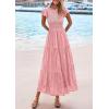 imagePRETTYGARDEN Wedding Guest Dresses for Women 2025 Summer Floral Cap Sleeve Smocked A Line Long Elegant Party Boho DressPink