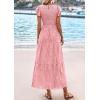imagePRETTYGARDEN Wedding Guest Dresses for Women 2025 Summer Floral Cap Sleeve Smocked A Line Long Elegant Party Boho DressPink