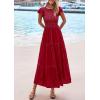 imagePRETTYGARDEN Wedding Guest Dresses for Women 2025 Summer Floral Cap Sleeve Smocked A Line Long Elegant Party Boho DressRed