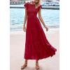 imagePRETTYGARDEN Wedding Guest Dresses for Women 2025 Summer Floral Cap Sleeve Smocked A Line Long Elegant Party Boho DressRed