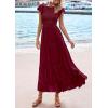 imagePRETTYGARDEN Wedding Guest Dresses for Women 2025 Summer Floral Cap Sleeve Smocked A Line Long Elegant Party Boho DressWine Red