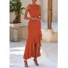 imagePRETTYGARDEN Wedding Guest Dresses for Women 2025 Summer Formal Gala Maxi Dress Ruffle Mermaid Cocktail Long DressesBrick Red