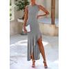 imagePRETTYGARDEN Wedding Guest Dresses for Women 2025 Summer Formal Gala Maxi Dress Ruffle Mermaid Cocktail Long DressesGrey