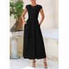 imagePRETTYGARDEN Womens 2025 Summer Casual Long Dresses Cap Sleeve Patchwork A Line Flowy Modest Elegant Homecoming Maxi DressBlack