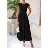 imagePRETTYGARDEN Womens 2025 Summer Casual Long Dresses Cap Sleeve Patchwork A Line Flowy Modest Elegant Homecoming Maxi DressBlack