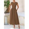 imagePRETTYGARDEN Womens 2025 Summer Casual Long Dresses Cap Sleeve Patchwork A Line Flowy Modest Elegant Homecoming Maxi DressDark Coffee