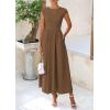imagePRETTYGARDEN Womens 2025 Summer Casual Long Dresses Cap Sleeve Patchwork A Line Flowy Modest Elegant Homecoming Maxi DressDark Coffee