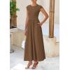 imagePRETTYGARDEN Womens 2025 Summer Casual Long Dresses Cap Sleeve Patchwork A Line Flowy Modest Elegant Homecoming Maxi DressDark Coffee